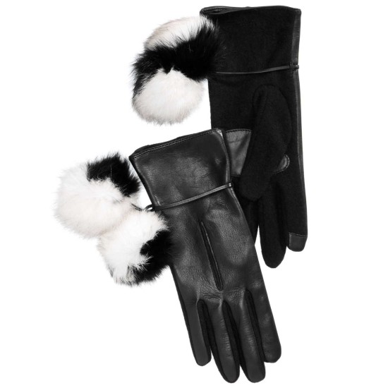  Colorblocked Pom-Pom Gloves (Black, M)