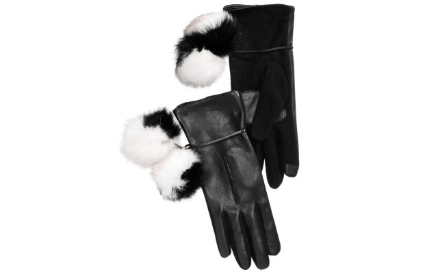  Colorblocked Pom-Pom Gloves (Black, M)
