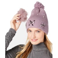 Echo Embellished Beanie with Pom Pom (Purple)