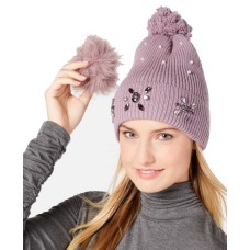 Echo Embellished Beanie with Pom Pom (Purple)