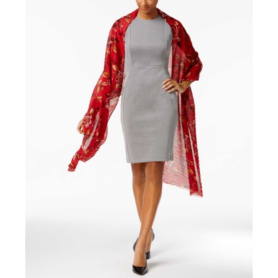  Floral Pleated Wrap & Scarf (Medium Red)