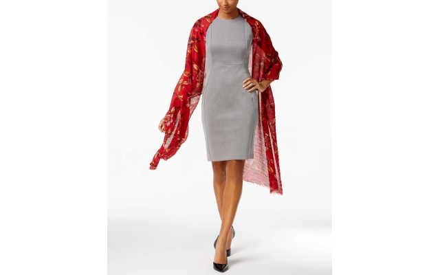  Floral Pleated Wrap & Scarf (Medium Red)