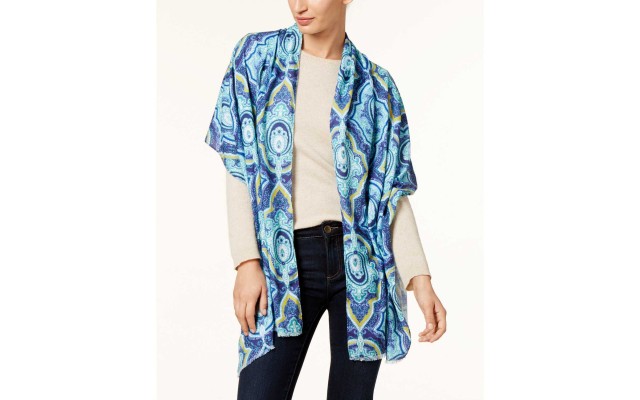  Paisley Oblong Wrap & Scarf in One (Navy, One Size)