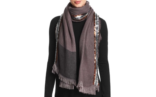  Pleated Wrap Scarf (Medium Gray, One Size)
