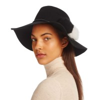 Echo Rabbit Fur Pom-Pom Hat (Black)