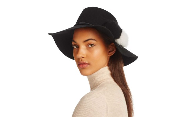  Rabbit Fur Pom-Pom Hat (Black)