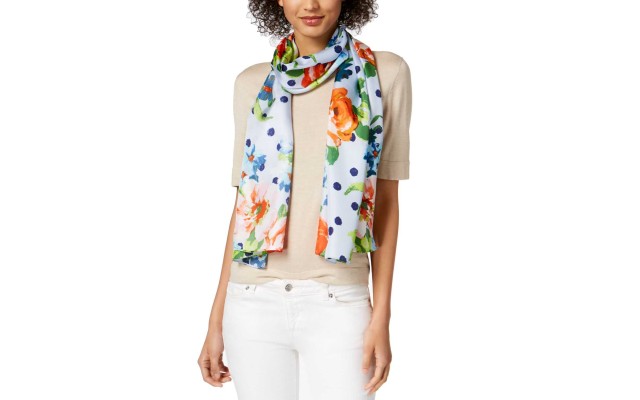  Springtime Silk Scarf (Floral Print, One Size)
