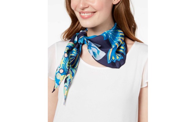  Tiger Lily Silk Diamond Bandana Scarf (Navy)