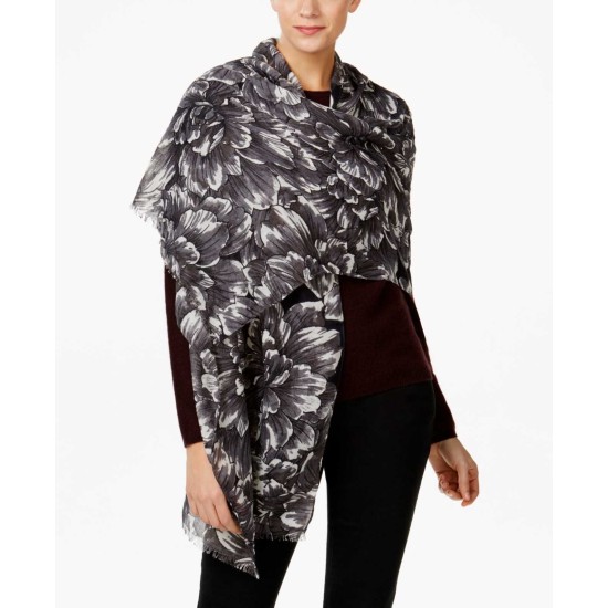  Woman’s Painted Floral Wrap Shawl Scarf – Black One Size