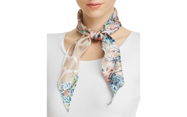  Women's Adelaide Floral Print Silk Diamond Scarves, Pastel Gray