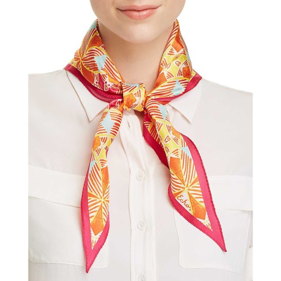  Women's Coastal Tile Print Silk Diamond Scarves, Bright Orange