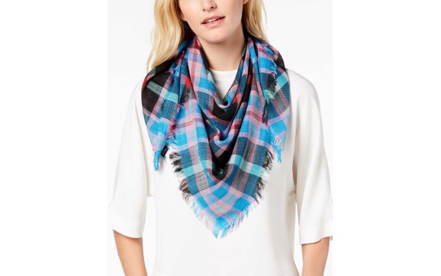  Women's Goa Plaid Square Bandana Scarves, Blue