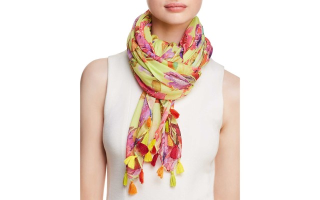  Women's Melba Botanical Print Tassel Scarves, Bright Green