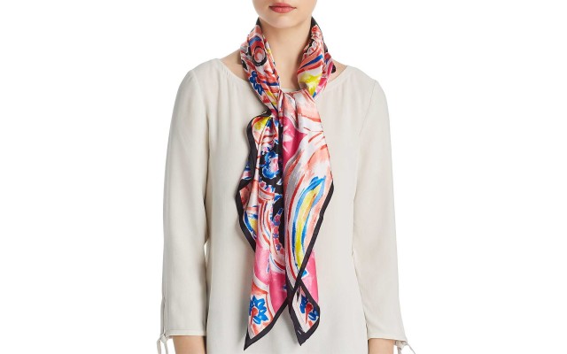  Women's Painterly Paisley Silk Square Scarves, Pink