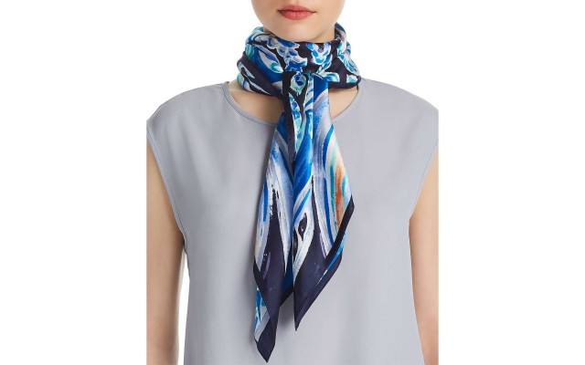  Women's Painterly Paisley Silk Square Scarves, Navy