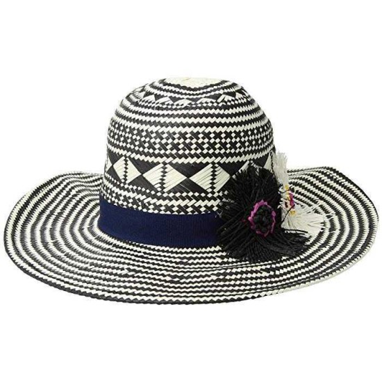  Wow Appliqued Panama Hat (One Size, Black)