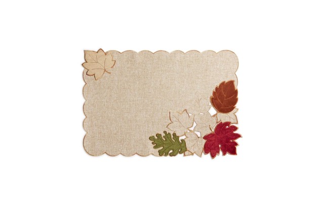  Serene Leaves Velvet Table Linens Placemat (Beige)