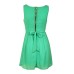  Juniors’ V-neck Belted Chiffon Dress(3, Mint)