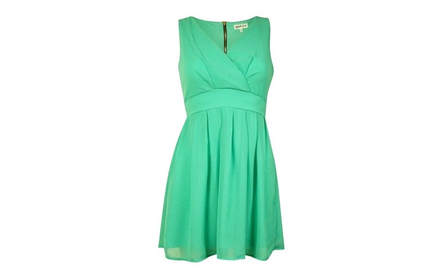  Juniors’ V-neck Belted Chiffon Dress(3, Mint)
