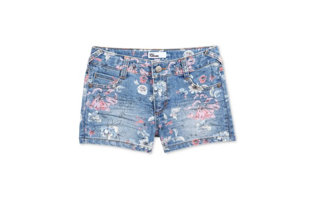  Floral-Print Denim Shorts