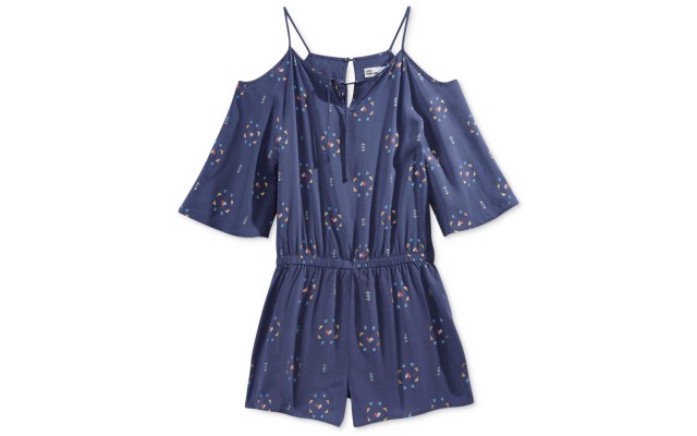  Girl's Printed Cold-Shoulder Rompers, Crown Blue, Large