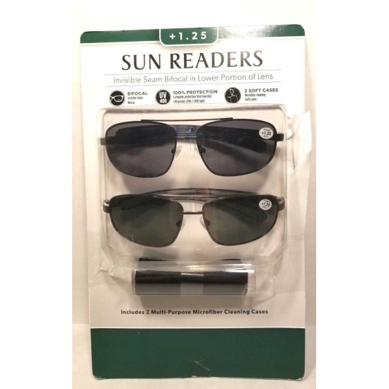 Eyewear Reading Glasses 2 Pack +1.25 W/case Sunreaders Sun Glasses (Black)