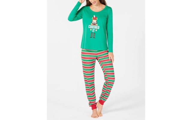  Women's Crushed It Stripe Pajama Sets, Green, Medium