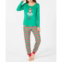 Family Pajamas Women's Crushed It Stripe Pajama Sets, Green, X-Large
