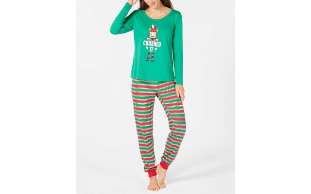  Women's Crushed It Stripe Pajama Sets, Green, X-Large
