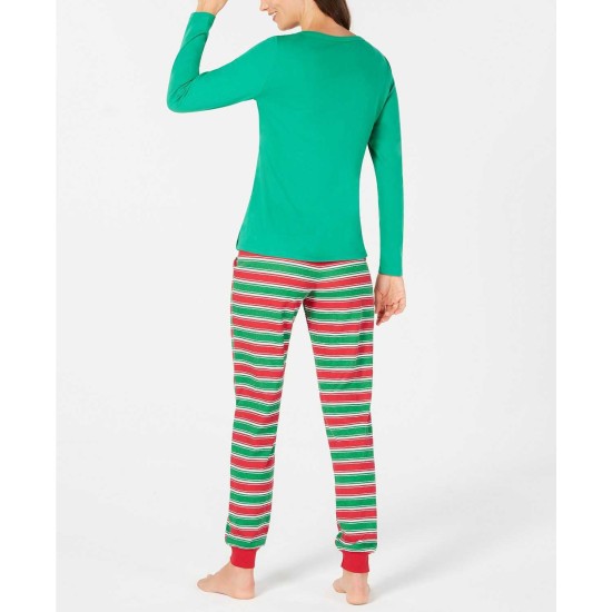  Women's Crushed It Stripe Pajama Sets, Green, X-Large