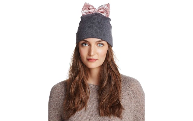  Women's Knit With Velvet Bow Caps