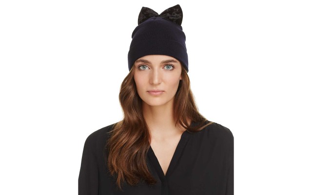  Women's Knit With Velvet Bow Caps