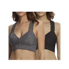 Felina Women’s Lace Racerback Bralette Pack of 2 (Black/Gray, M)