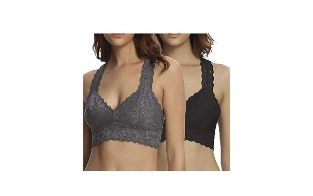 Felina Women’s Lace Racerback Bralette Pack of 2 (Black/Gray, M)
