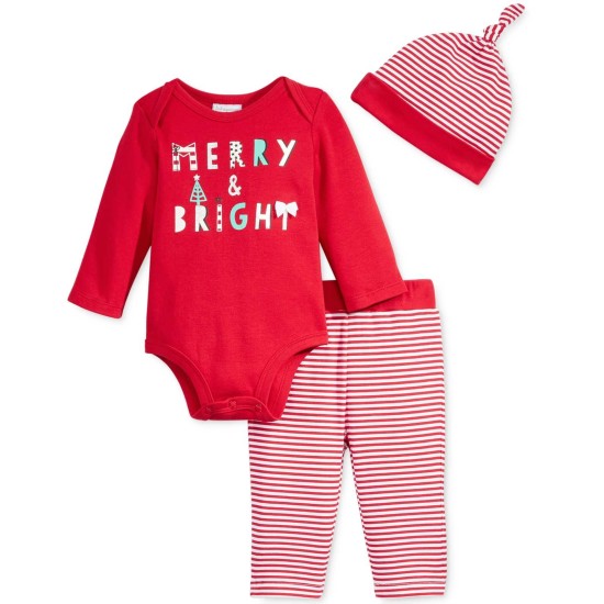  Baby 3-Pc. Made With Love Hat, Bodysuit & Pants Set – Red 0-3M Merry and Bright