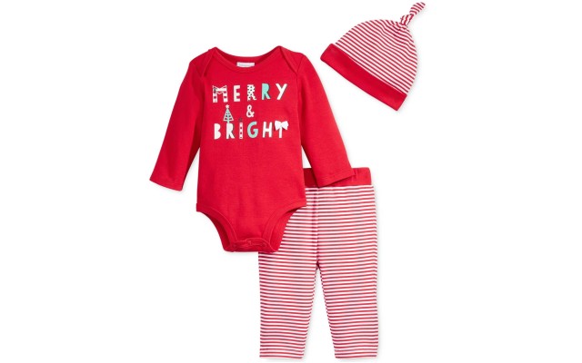 Baby 3-Pc. Made With Love Hat, Bodysuit & Pants Set – Red 0-3M Merry and Bright