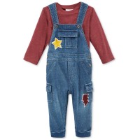 First Impressions Baby Boys’ 2-Pc. 24M Long-Sleeve T-Shirt & Overall Set – Cralet Red