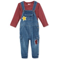 First Impressions Baby Boys’ 2-Pc. 24M Long-Sleeve T-Shirt & Overall Set – Cralet Red