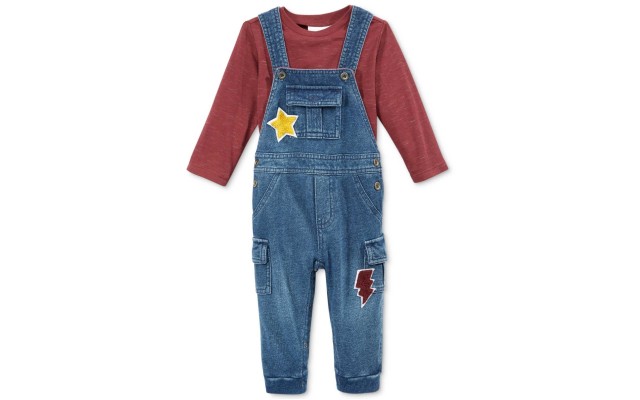  Baby Boys’ 2-Pc. 24M Long-Sleeve T-Shirt & Overall Set – Cralet Red