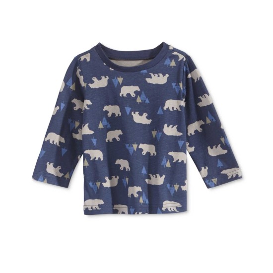  Baby Boys’ Long-Sleeve Bear Graphic-Print T-Shirts