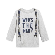 First Impressions Baby Boys Who’s The Man Slate Heather Long-Sleeve Graphic-Print T-Shirts