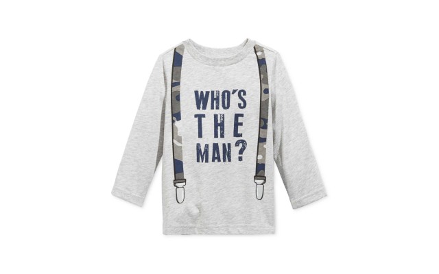  Baby Boys Who’s The Man Slate Heather Long-Sleeve Graphic-Print T-Shirts