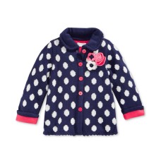 First Impressions Baby Girls’ Dot-Pattern Collared Intarsia Cardigan – Navy Blue 6-9M
