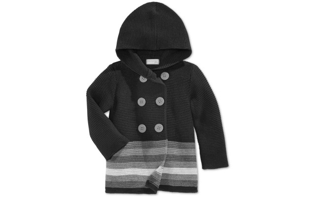  Baby Girls’ Double-Breasted Striped Hooded Sweater – Black 3/6M