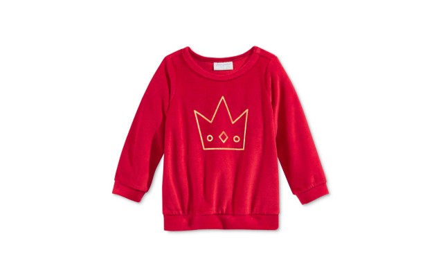  Baby Girls Velour Crown Long Sleeve Tops