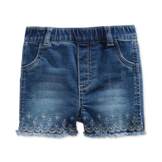  Girl's Embroidered Denim Shorts, Dark Blue, 6-9 Months