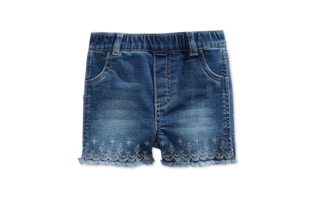  Girl's Embroidered Denim Shorts, Dark Blue, 6-9 Months