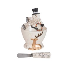 Fitz and Floyd 49-794 Wintry Woods 2-Piece Set, Footed Bowl with Spreader