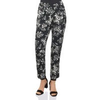 Foxcroft Rachel Floral Print Ankle Pants (Black, 6)