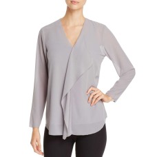 Foxcroft Women's Ashleigh Chiffon Ruffle Front Blouses Top